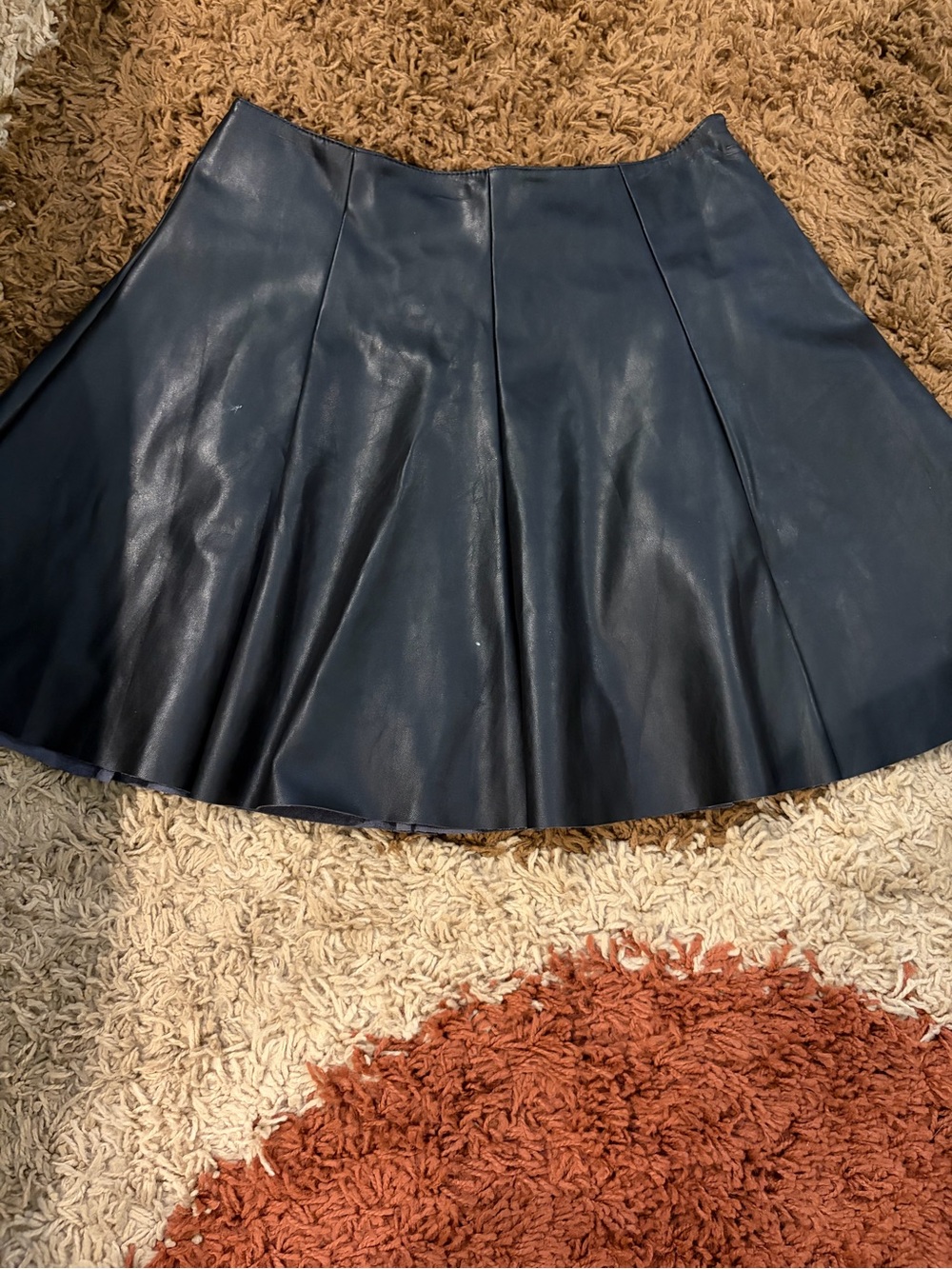 Faux Leather Circle Skirt in Deep Navy